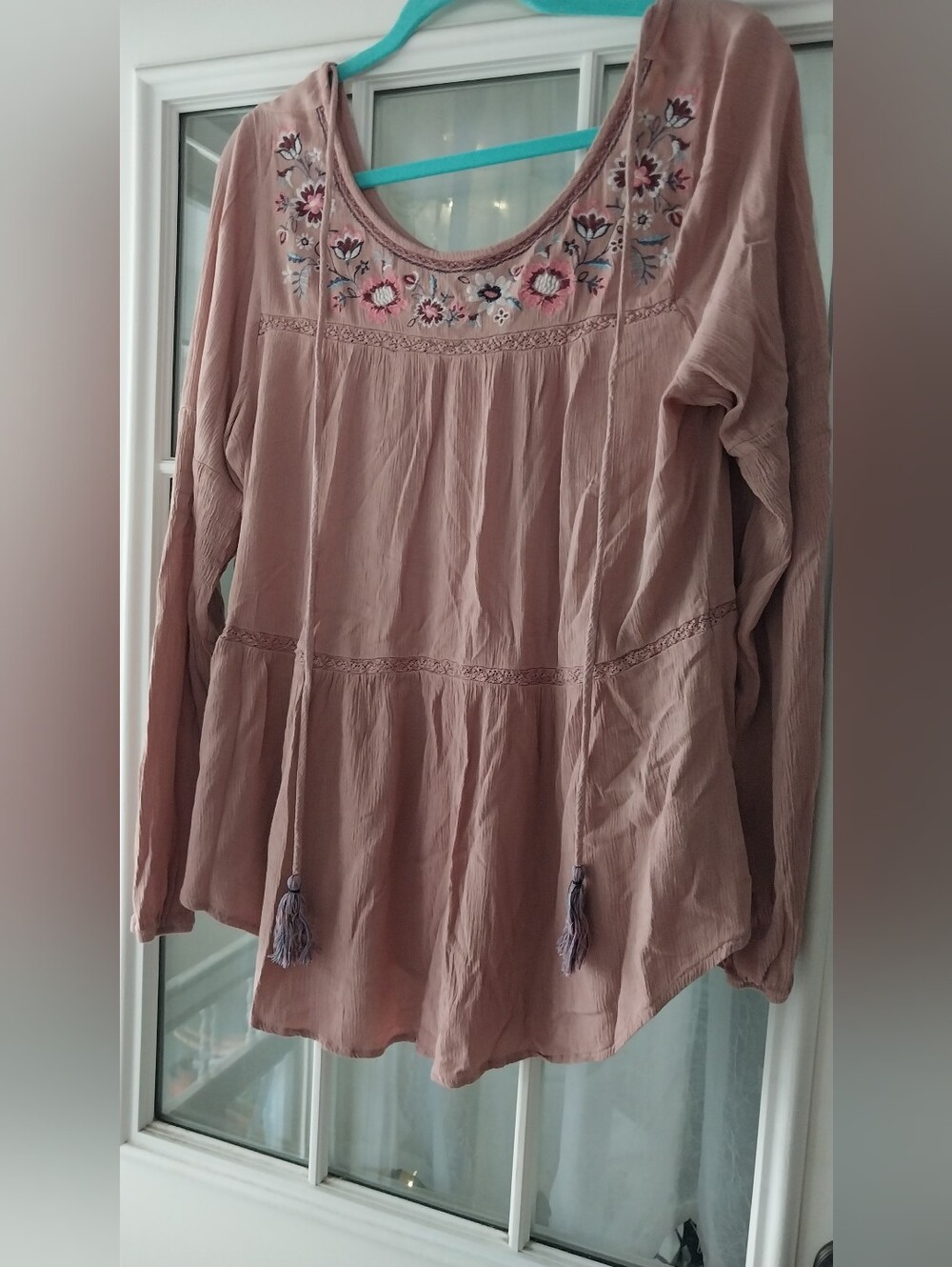 Knox Rose Boho Mauve Embroidered Peasant Top XXL EUC